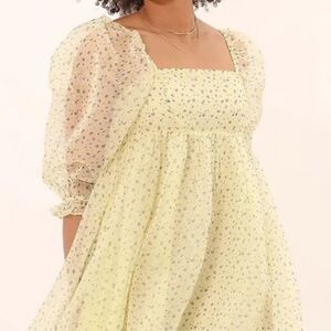 Storia Babydoll yellow violets spring Indy mini dress